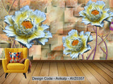 Avikalp Exclusive AVZ0357 Jade Carving Daisy 3D Relief Embossed Background Wall HD 3D Wallpaper
