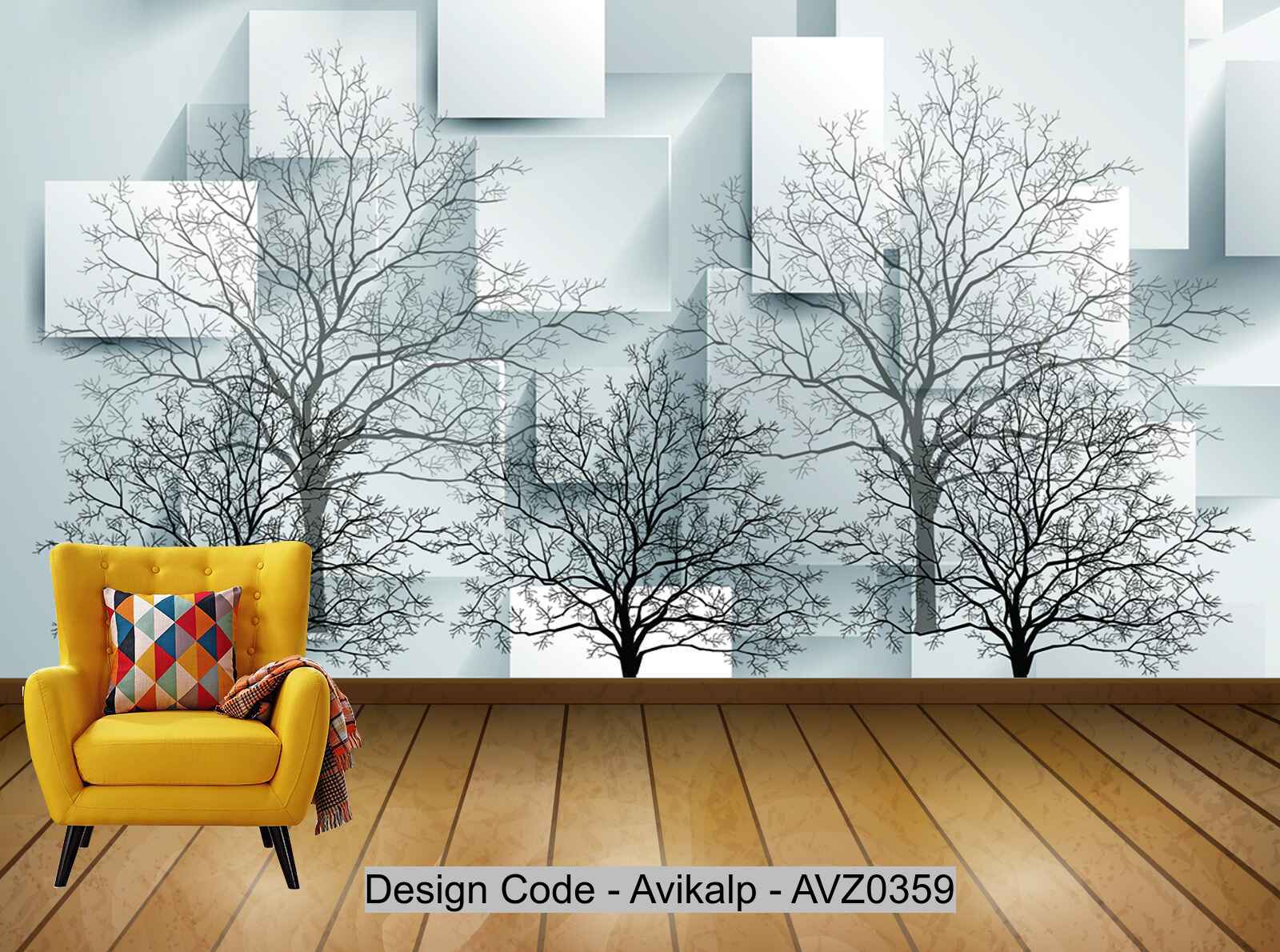 Avikalp Exclusive AVZ0359 Nordic Modern Tree Branches Geometric Background Wall HD 3D Wallpaper