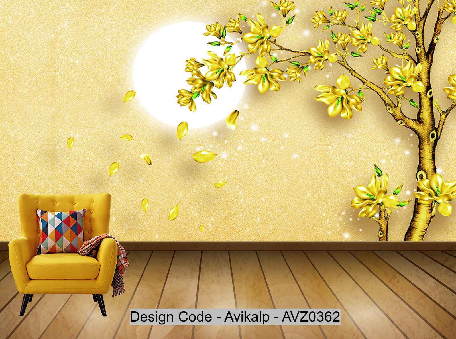 Avikalp Exclusive AVZ0362 Golden Branches Rich Auspicious Background Wall HD 3D Wallpaper