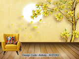 Avikalp Exclusive AVZ0362 Golden Branches Rich Auspicious Background Wall HD 3D Wallpaper