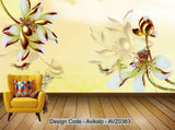 Avikalp Exclusive AVZ0363 Three Dimensional Golden Lotus Goldfish Chinese Background Wall HD 3D Wallpaper