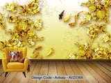 Avikalp Exclusive AVZ0369 Chinese Peony Fish Landscape Background Wall HD 3D Wallpaper