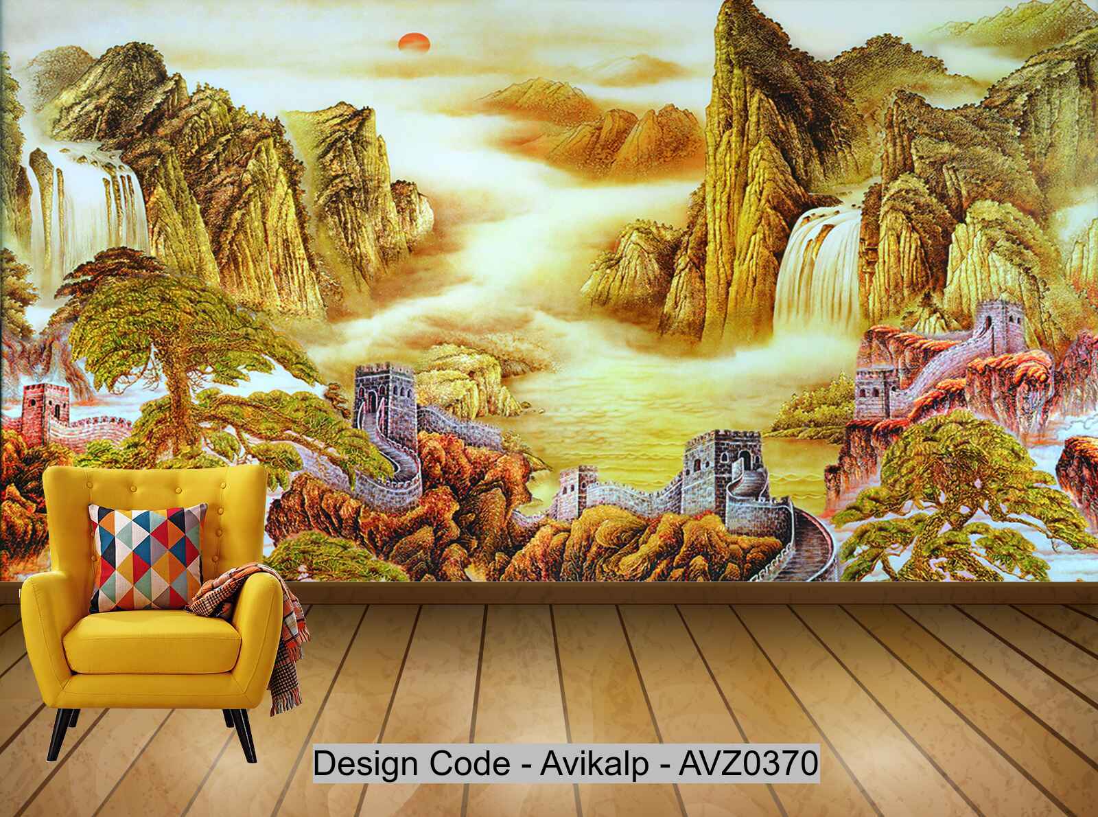 Avikalp Exclusive AVZ0370 Chinese Style Great Wall Scenery Ink Landscape Background Wall HD 3D Wallpaper