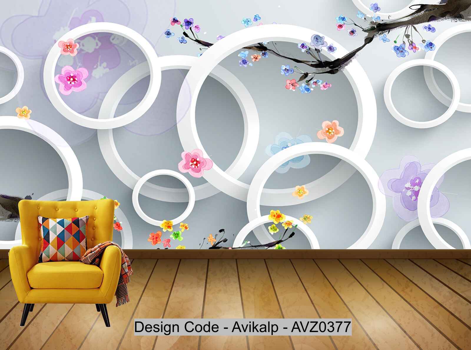 Avikalp Exclusive AVZ0377 Three Dimensional Circular Ink Plum Pattern Background Wall HD 3D Wallpaper