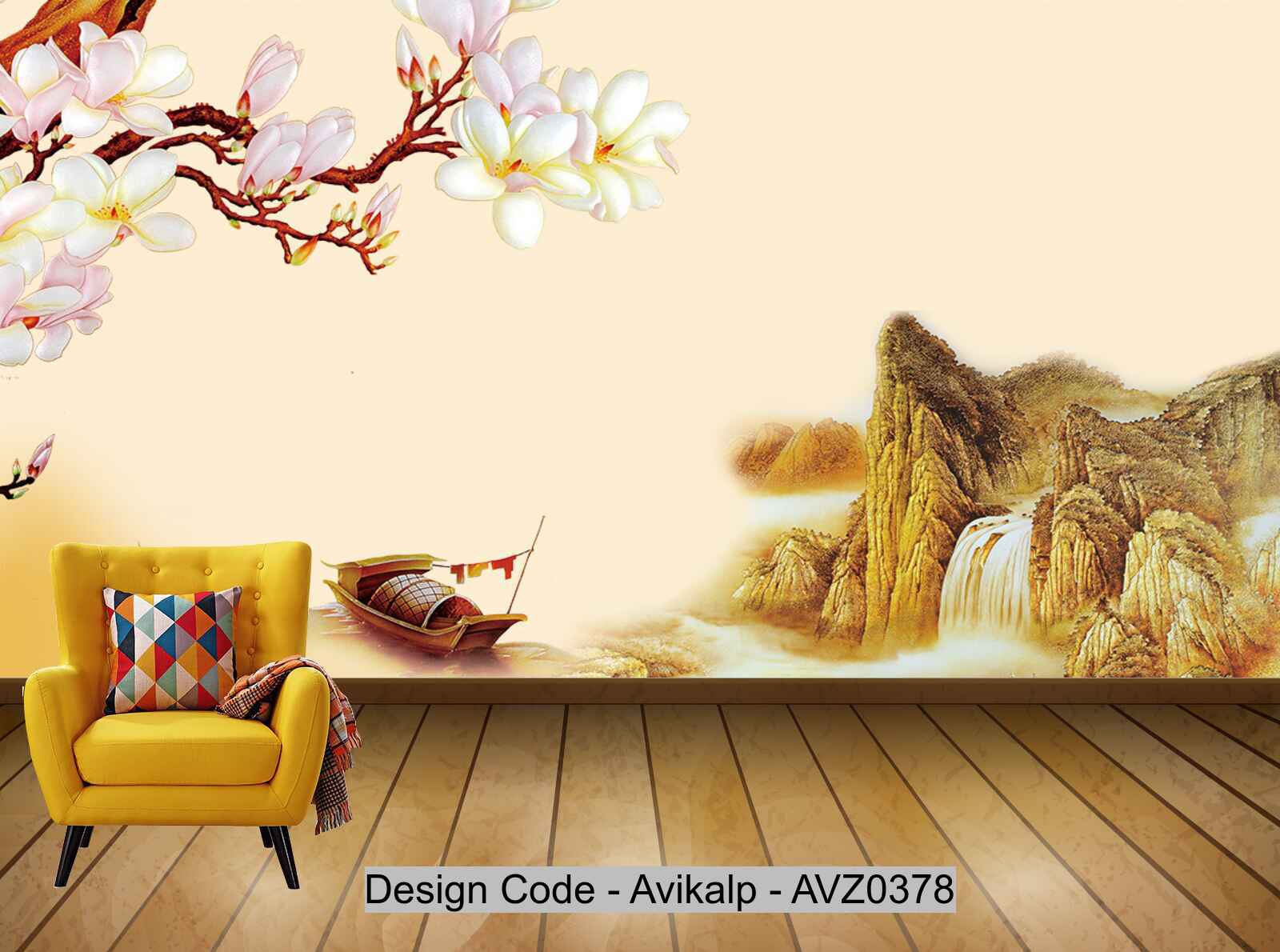 Avikalp Exclusive AVZ0378 Landscape Boat Three Dimensional Carved Plum Chinese Background Wall HD 3D Wallpaper