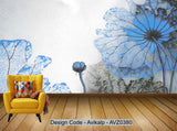 Avikalp Exclusive AVZ0380 Water Blue Ink Lily Pool Background Wall HD 3D Wallpaper