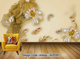 Avikalp Exclusive AVZ0381 Modern Minimalist Chinese Lotus Pond Stereo Effect Wall HD 3D Wallpaper