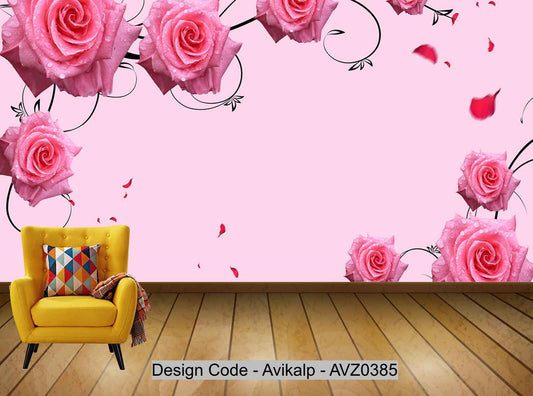 Avikalp Exclusive AVZ0385 Fresh Pink Rose Background Wall HD 3D Wallpaper