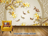 Avikalp Exclusive AVZ0388 Chinese Style Lace Three Dimensional Peony Fish Chinese Modern Background Wall HD 3D Wallpaper