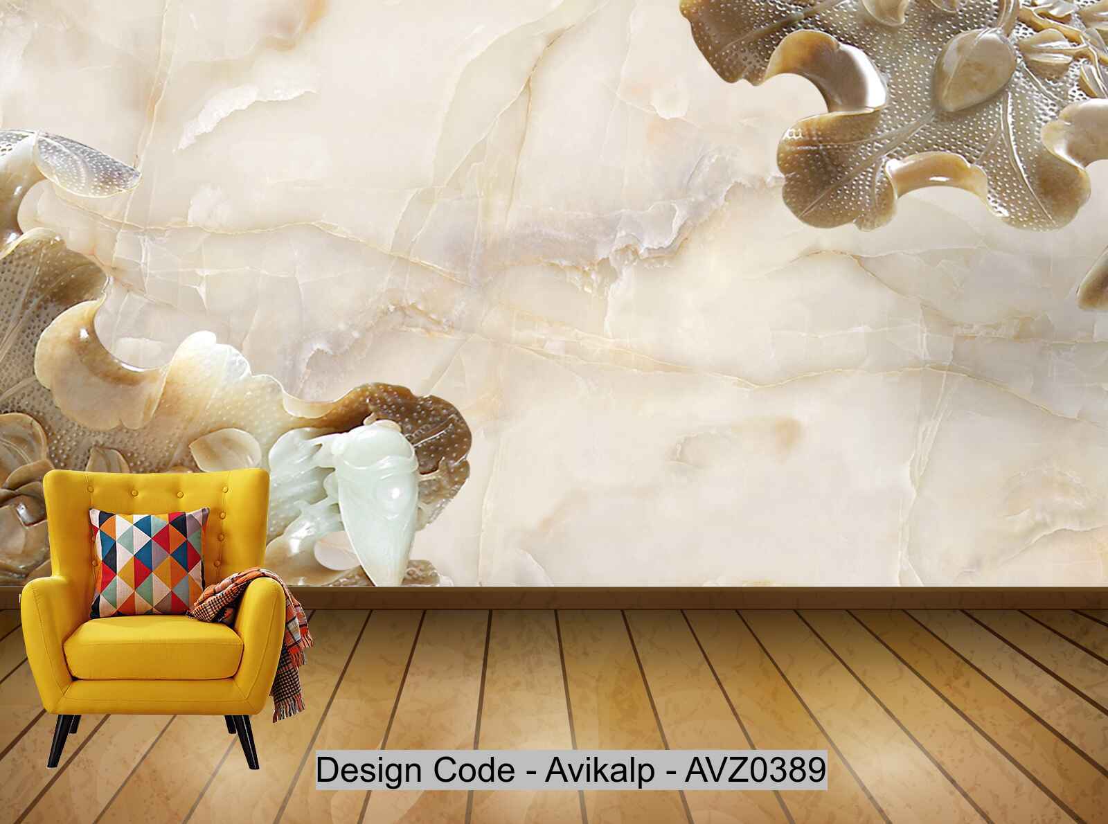 Avikalp Exclusive AVZ0389 Chinese Style 3D Peony Rich Marble Relief Tv Background HD 3D Wallpaper
