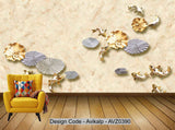 Avikalp Exclusive AVZ0390 Modern 3D Stereo Lotus Home And Marble Living Room Tv Background Wall HD 3D Wallpaper