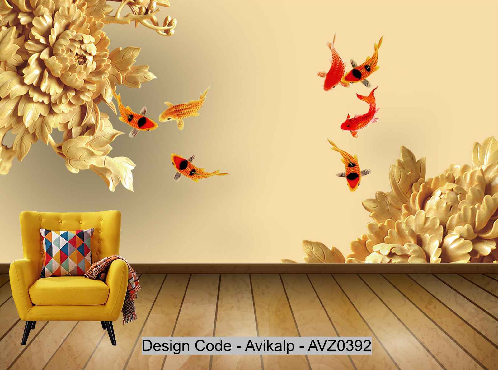 Avikalp Exclusive AVZ0392 Beautiful 3D Wood Carving Peony Wanfu Background Wall HD 3D Wallpaper