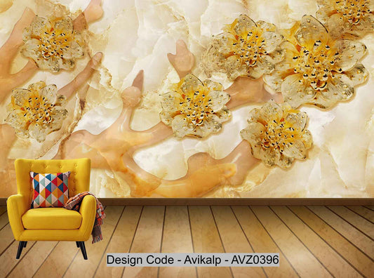 Avikalp Exclusive AVZ0396 3D Jewel Jade Carving Marble Texture Background Wall HD 3D Wallpaper