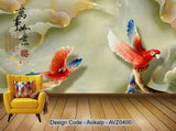 Avikalp Exclusive AVZ0400 3D Jade Carving Parrot Background Wall HD 3D Wallpaper