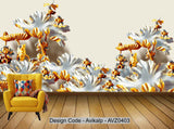 Avikalp Exclusive AVZ0403 3D Embossed Style Phnom Penh Lotus Leaf Background Wall HD 3D Wallpaper