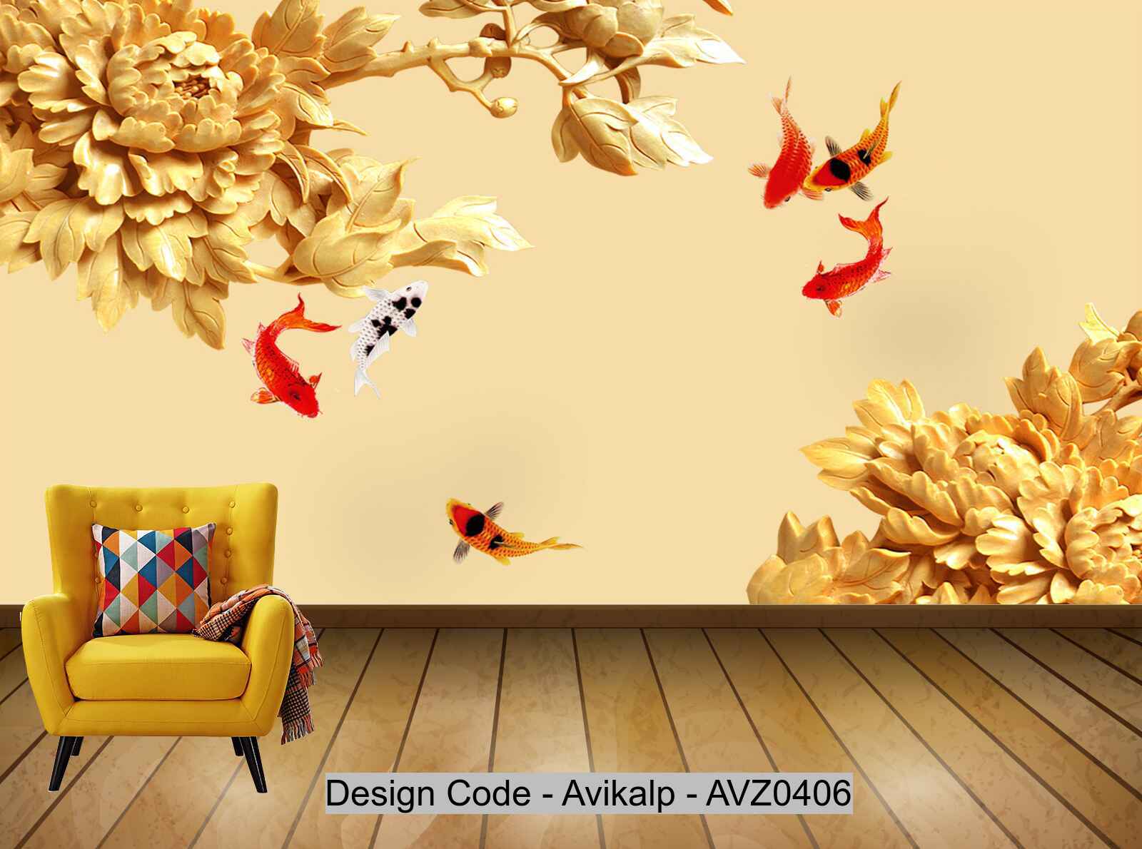 Avikalp Exclusive AVZ0406 3D Rich Woodcarving Peony Wanfu Background Wall HD 3D Wallpaper