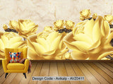 Avikalp Exclusive AVZ0411 Chinese Style Golden Flower Tv Background Wall HD 3D Wallpaper