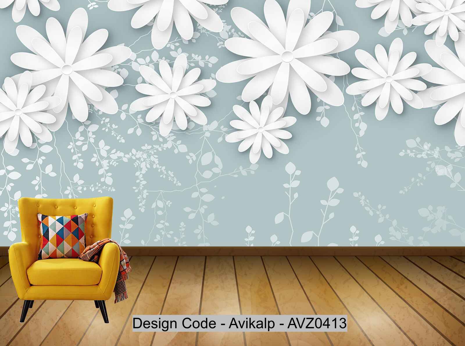 Avikalp Exclusive AVZ0413 Modern Minimalistic 3D Geometric Floral Tv Background Wall HD 3D Wallpaper