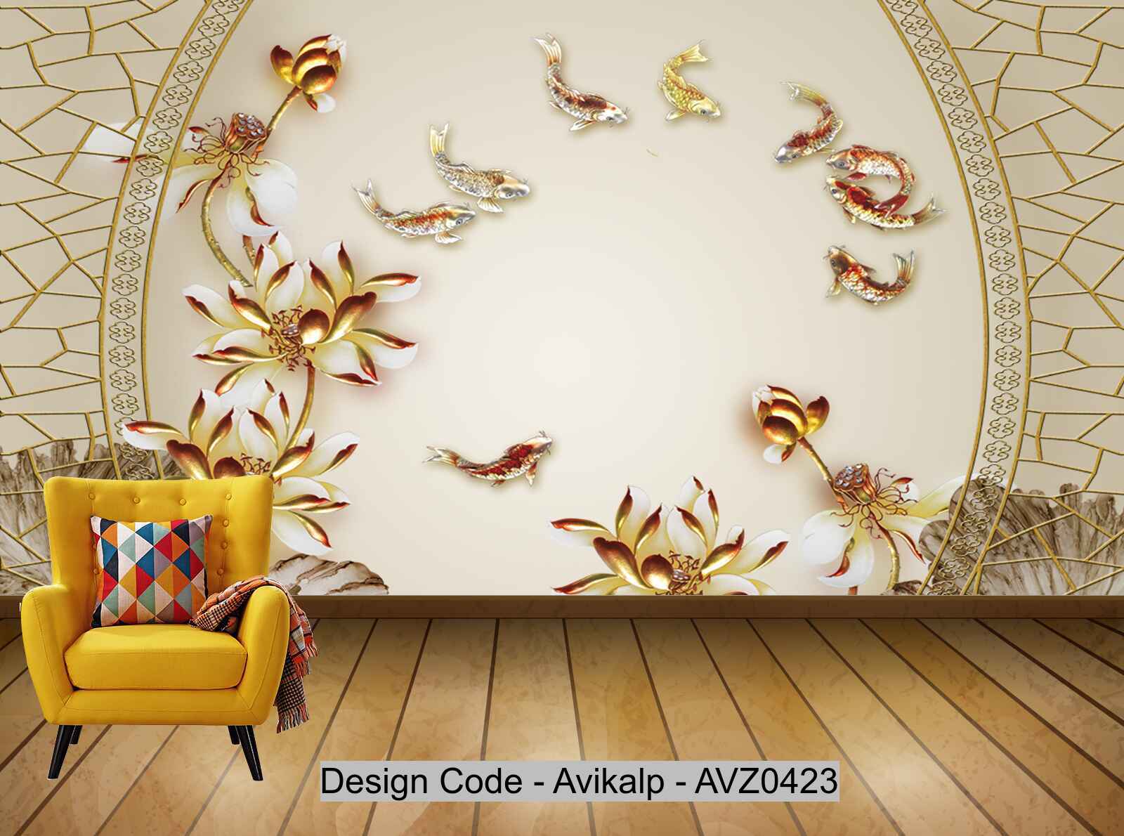 Avikalp Exclusive AVZ0423 Chinese Landscape Golden Three Dimensional Creative Background Wall HD 3D Wallpaper