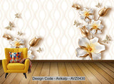 Avikalp Exclusive AVZ0430 Golden Three Dimensional Carved Pearl Butterfly High End Style Background Wall HD 3D Wallpaper