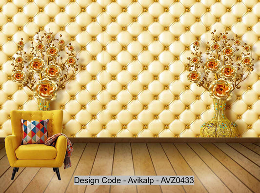 Avikalp Exclusive AVZ0433 Rhinestone Sofa Background Golden Carved Vase Luxury High End Background HD 3D Wallpaper