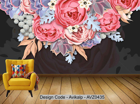 Avikalp Exclusive AVZ0435 Modern Minimalist Idyllic Hand Drawn Floral Tv Background Wall HD 3D Wallpaper