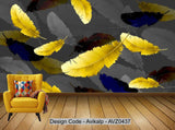 Avikalp Exclusive AVZ0437 Golden Feather Textured Tv Background Wall HD 3D Wallpaper