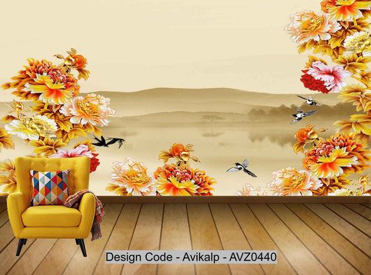 Avikalp Exclusive AVZ0440 Flower Smells Rich Chinese Modern Wall HD 3D Wallpaper