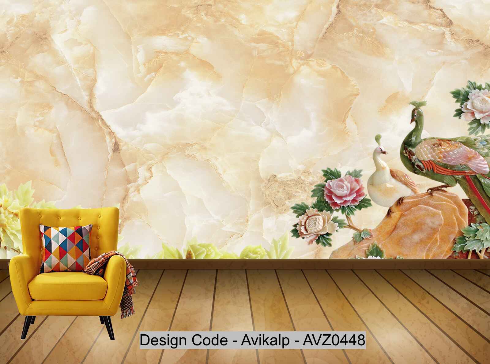 Avikalp Exclusive AVZ0448 Topaz Carved On Yellow Marble Wall Background HD 3D Wallpaper