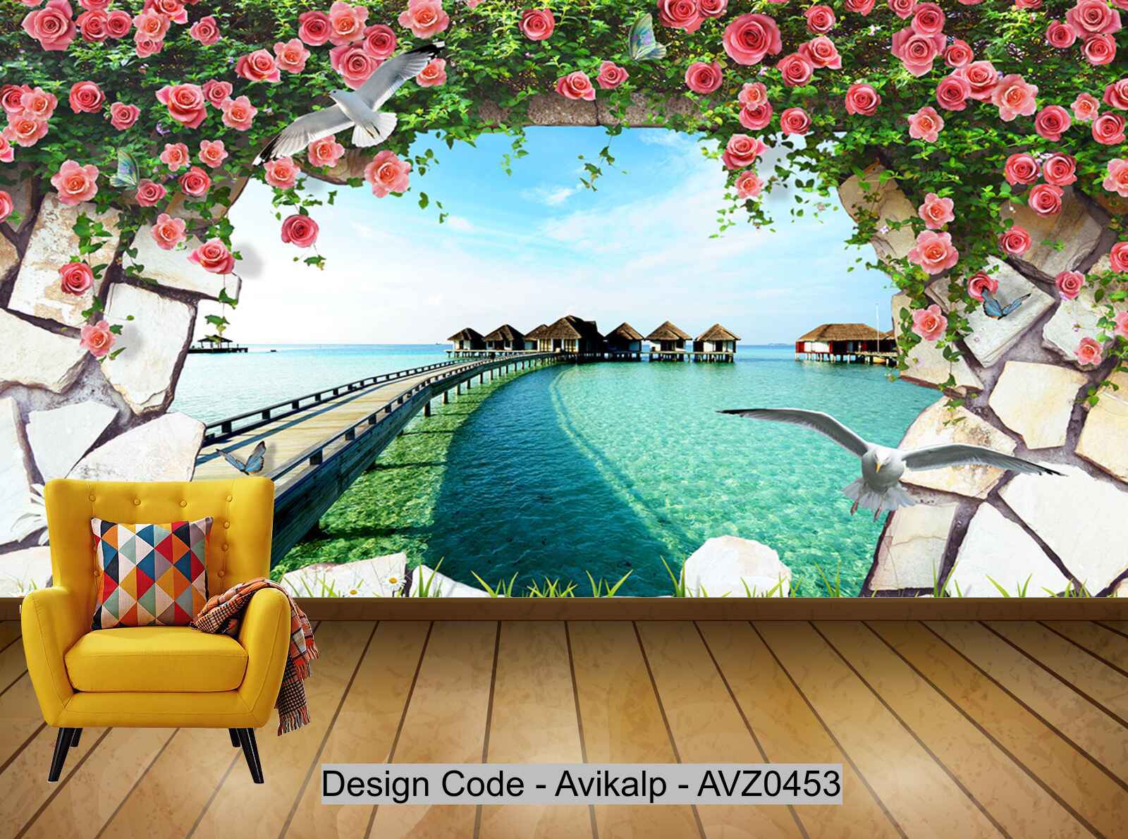 Avikalp Exclusive AVZ0453 Beach Scenery Landscape Wall Outside The Wall HD 3D Wallpaper