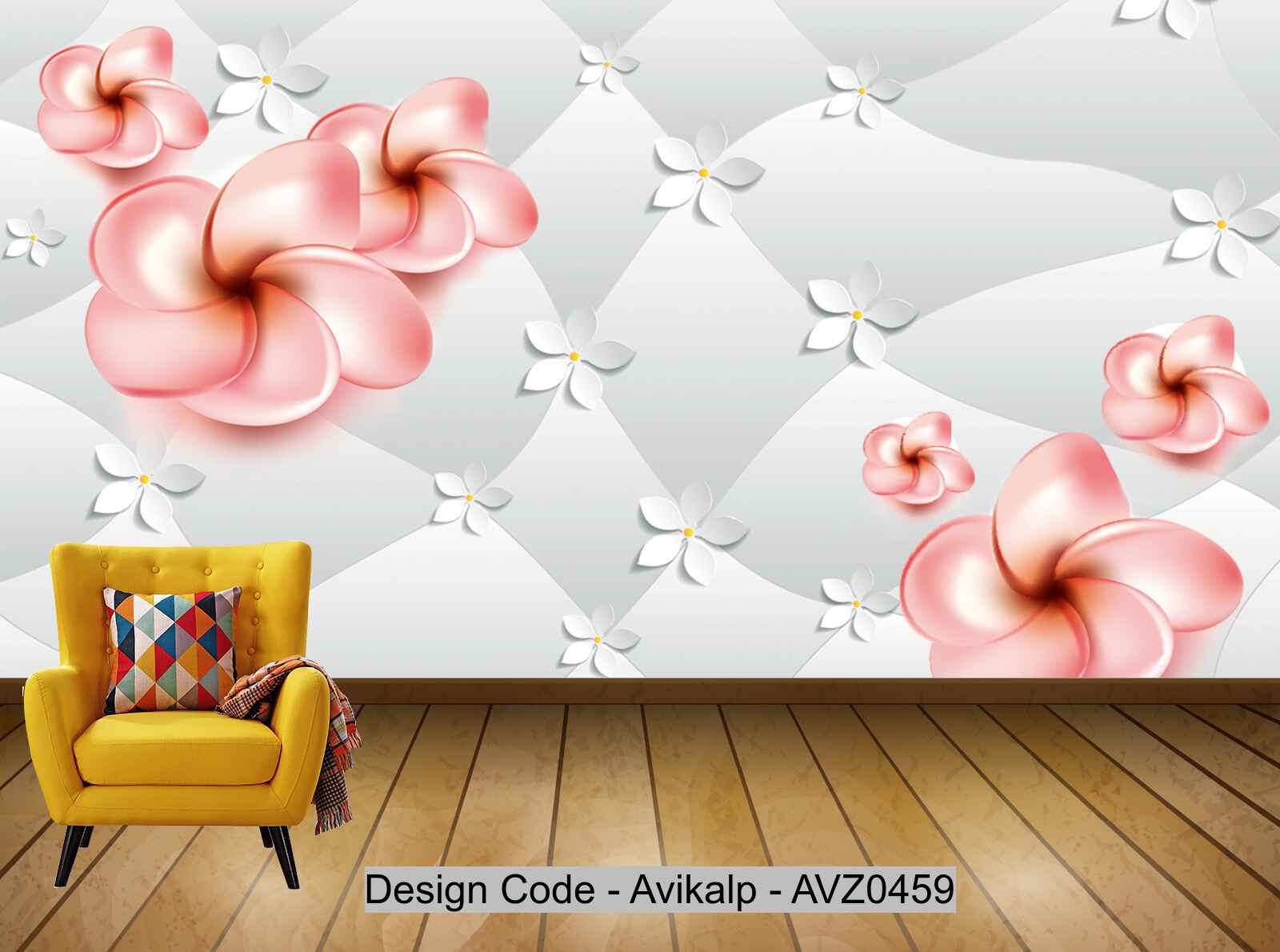 Avikalp Exclusive AVZ0459 Pink Flowers Modern Stereo 3D Geometric Flowers Tv Background Wall HD 3D Wallpaper