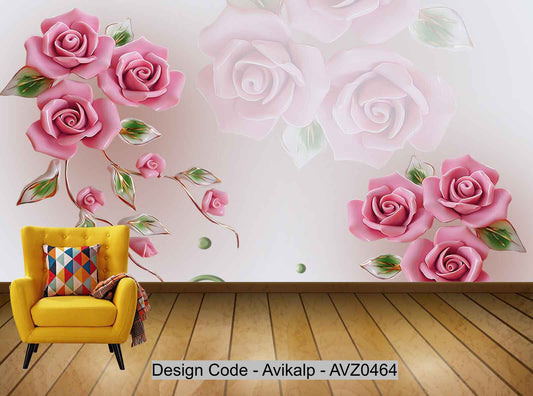 Avikalp Exclusive AVZ0464 Pink Jade Carving Three Dimensional Rose Flower Warm Wall Background HD 3D Wallpaper