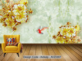 Avikalp Exclusive AVZ0467 Home And Everything Marbled Peony Gold Flower New Chinese Background Wall HD 3D Wallpaper