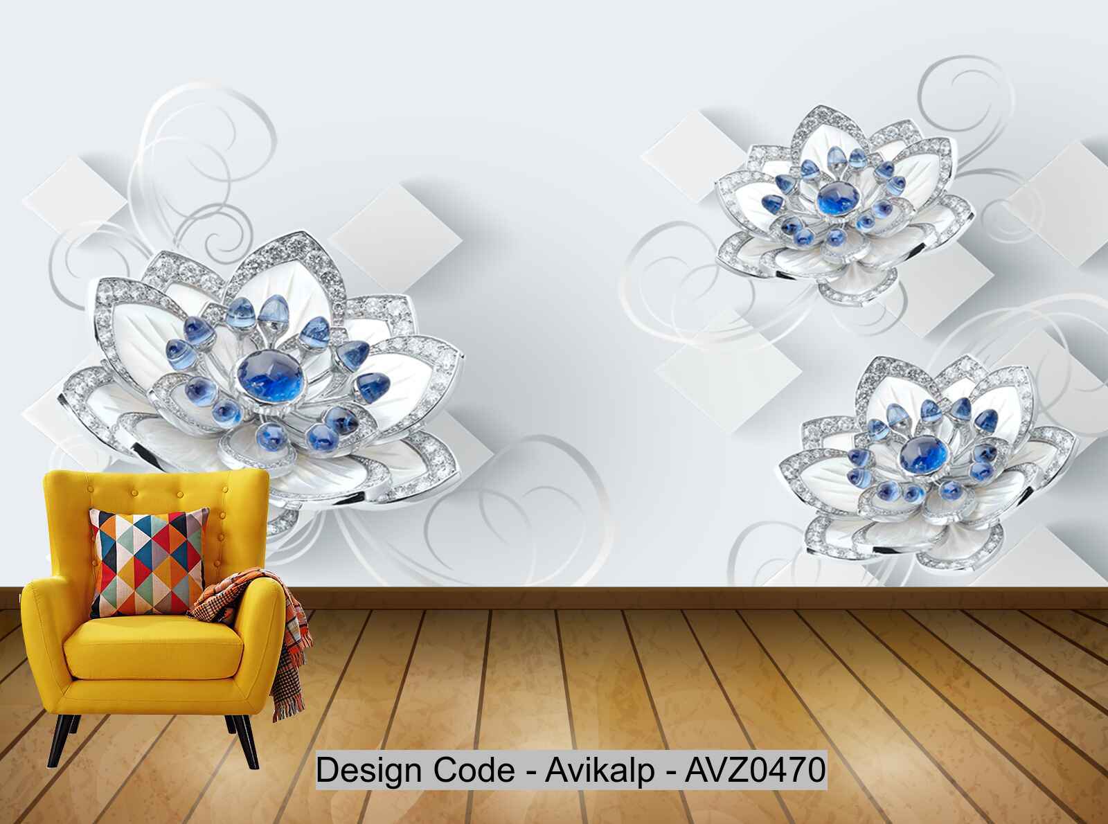 Avikalp Exclusive AVZ0470 Blue Diamond Flower Modern Background Wall HD 3D Wallpaper