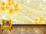 Avikalp Exclusive AVZ0475 Warm Yellow Diamond Yellow Flower Gold Butterfly Luxury Modern Background Wall HD 3D Wallpaper