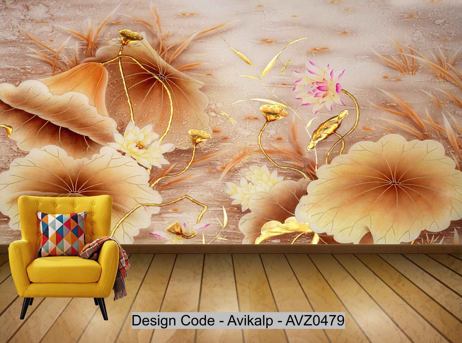 Avikalp Exclusive AVZ0479 New Chinese Modern Lotus Lotus Pool Golden Lotus Seeds Wall HD 3D Wallpaper