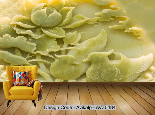Avikalp Exclusive AVZ0484 Jade Three Dimensional Carved Jade Carving Lotus  L Background HD 3D Wallpaper