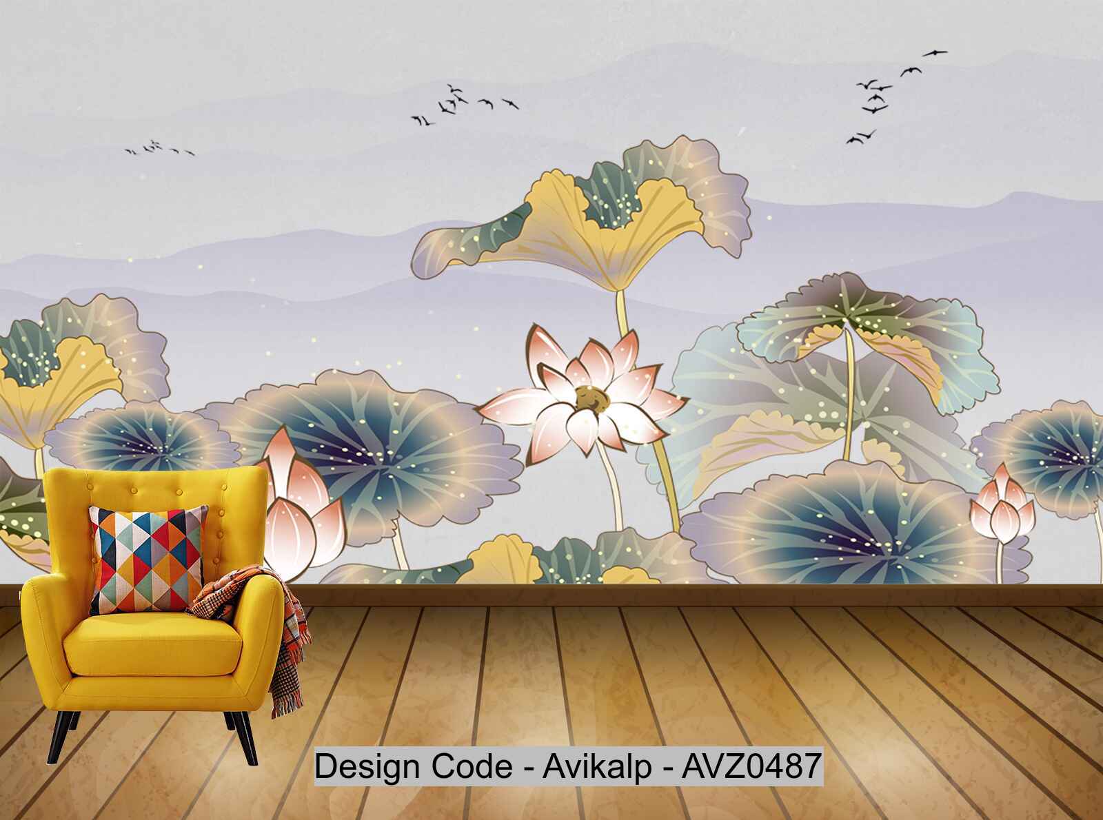 Avikalp Exclusive AVZ0487 Chinese Style Ink Hand Painted Lotus Tv Background Wall HD 3D Wallpaper
