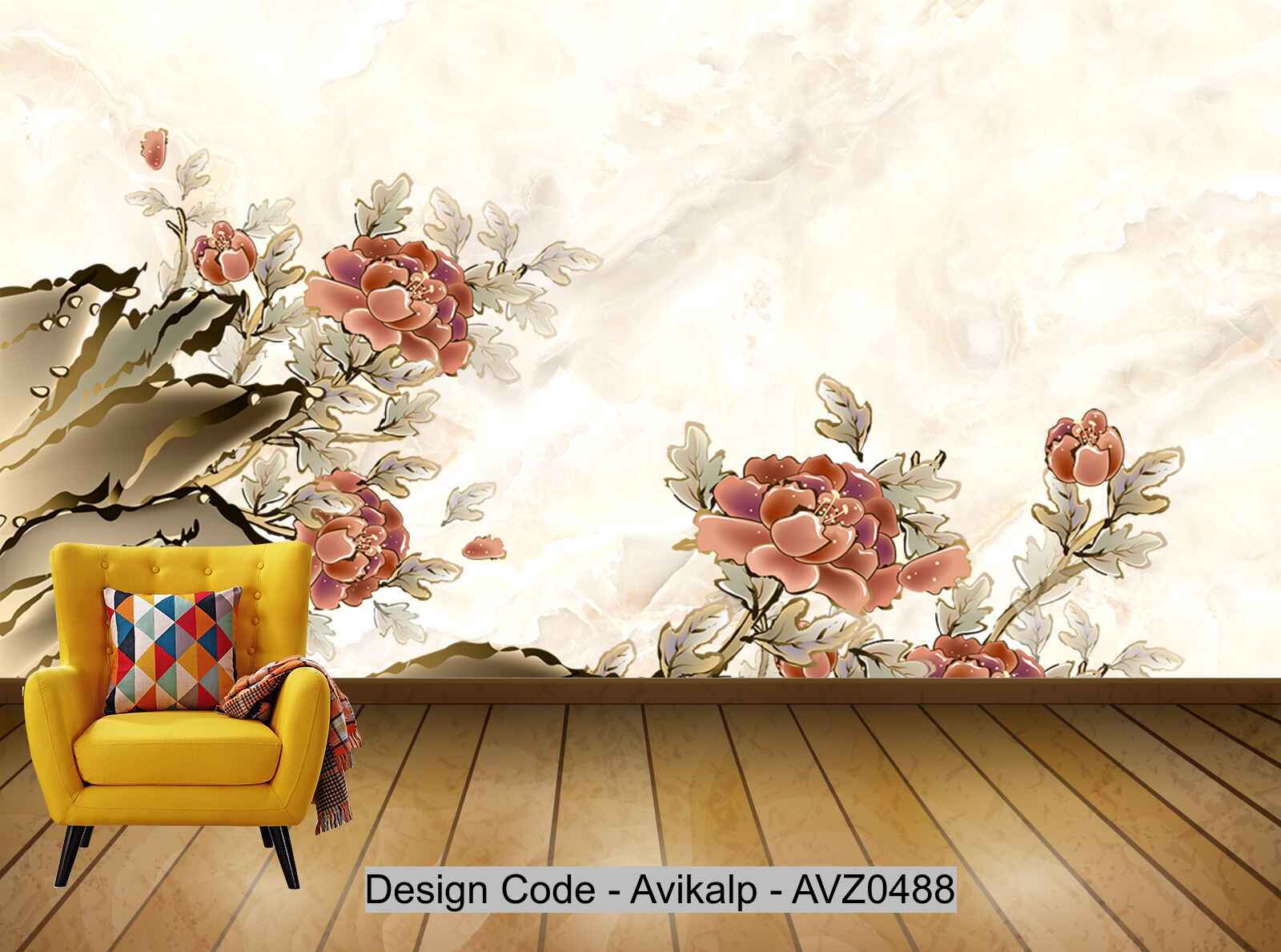Avikalp Exclusive AVZ0488 Chinese Style Hand Drawn Memo Peony Tv Background Wall HD 3D Wallpaper