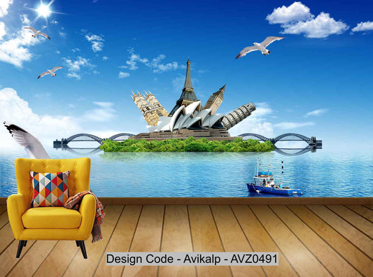 Avikalp Exclusive AVZ0491 Modern Minimalist Blue Sky And White Clouds Beautiful Scenery Tv Background Wall HD 3D Wallpaper