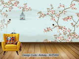 Avikalp Exclusive AVZ0492 Chinese Ink Peach Tree Peach Blossom Living Room Tv Background Wall Design HD 3D Wallpaper