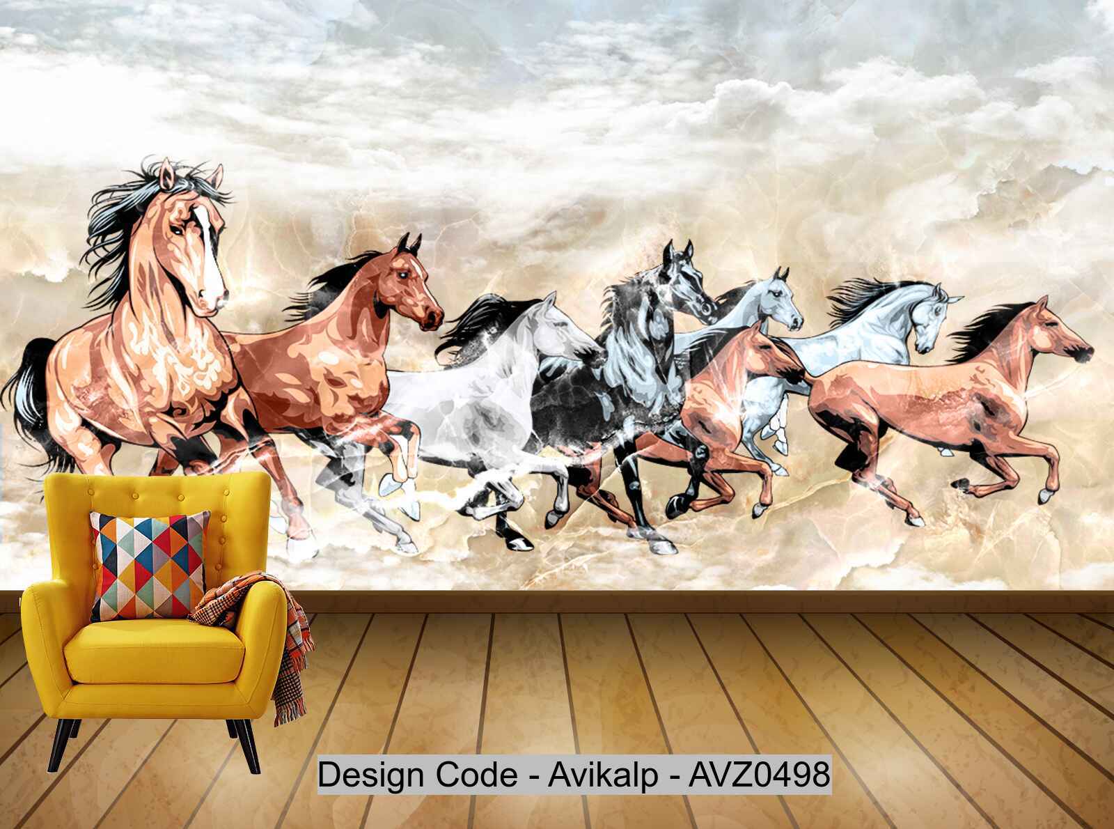 Avikalp Exclusive AVZ0498 Chinese Style Horse To Success Marble Tv Background Wall HD 3D Wallpaper