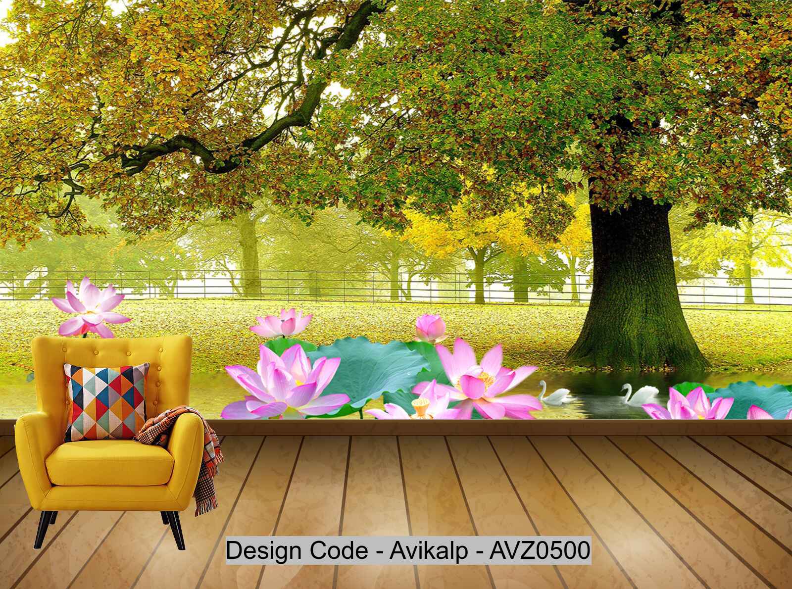 Avikalp Exclusive AVZ0500 New Chinese Love Tree Lotus Tv Background Wall HD 3D Wallpaper