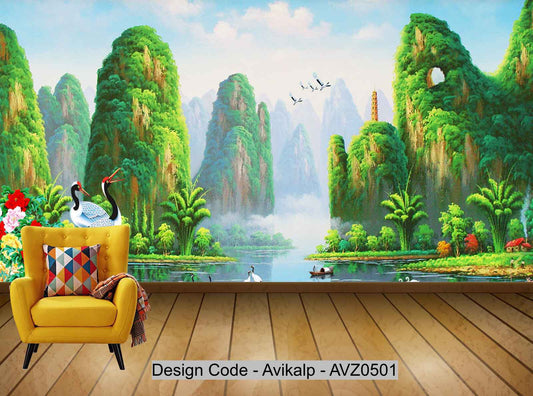 Avikalp Exclusive AVZ0501 Oil Painting Guilin Landscape 3d Tv Background Wall HD 3D Wallpaper