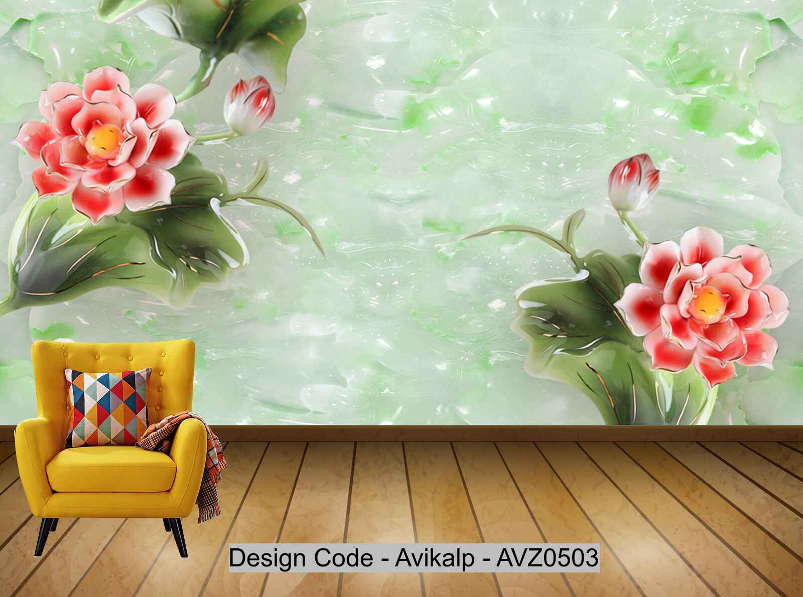 Avikalp Exclusive AVZ0503 New Chinese Jade Carving Three Dimensional Embossed Lotus Tv Background Wall HD 3D Wallpaper