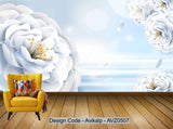 Avikalp Exclusive AVZ0507 White Big Flower Vector Background Wall Under Flare HD 3D Wallpaper