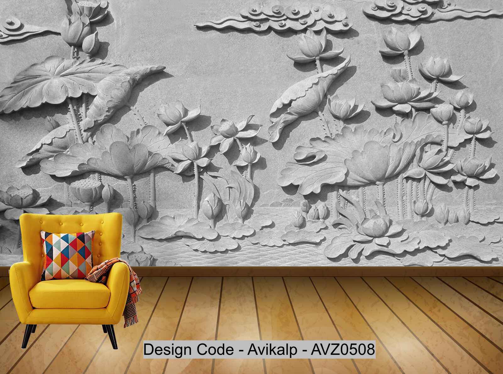 Avikalp Exclusive AVZ0508 Cement Stone Three Dimensional Carving Lotus Pond Lotus Pond View Background HD 3D Wallpaper