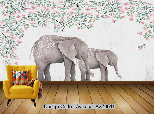 Avikalp Exclusive AVZ0511 Simple Small Fresh Elephant European Tv Background Wall HD 3D Wallpaper