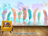 Avikalp Exclusive AVZ0512 Modern Minimalist Golden Feather Background Wall Decorative Painting HD 3D Wallpaper