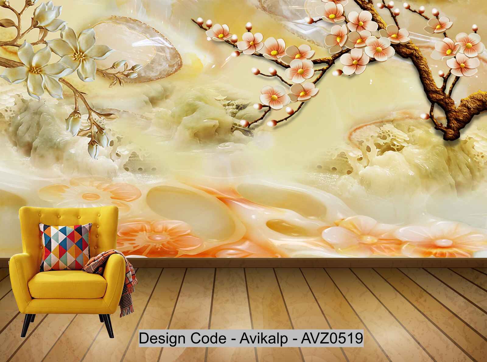 Avikalp Exclusive AVZ0519 Hd 3d Marbled Landscape Flower Sunrise Background Wall Plum HD 3D Wallpaper